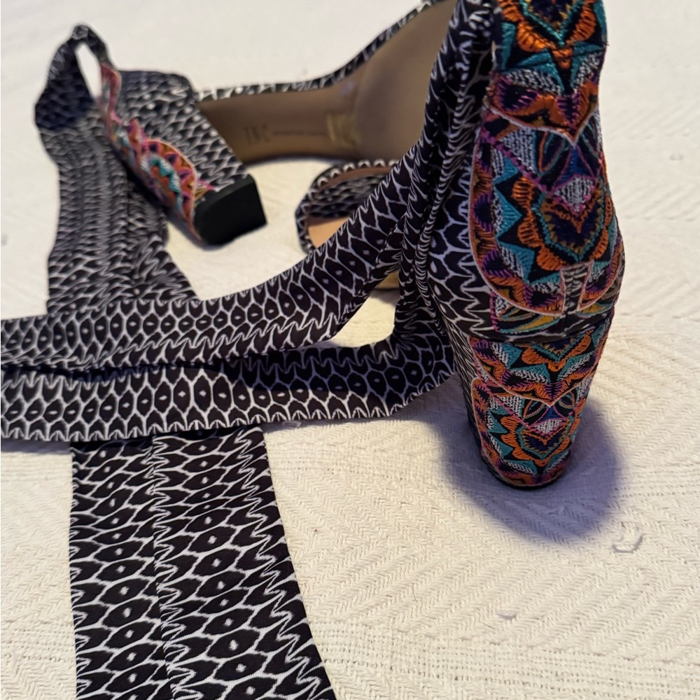 Trina Turk Kanata Embroidered Heels with Ankle Strap size 10